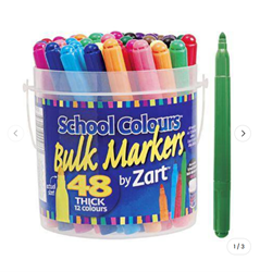 School Colours Bulk Markers Thick Assorted Colours Tub of 48